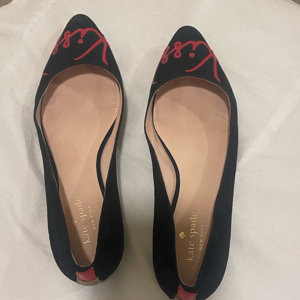 Reserved Kate Spade Black Flats With Red Script Accent